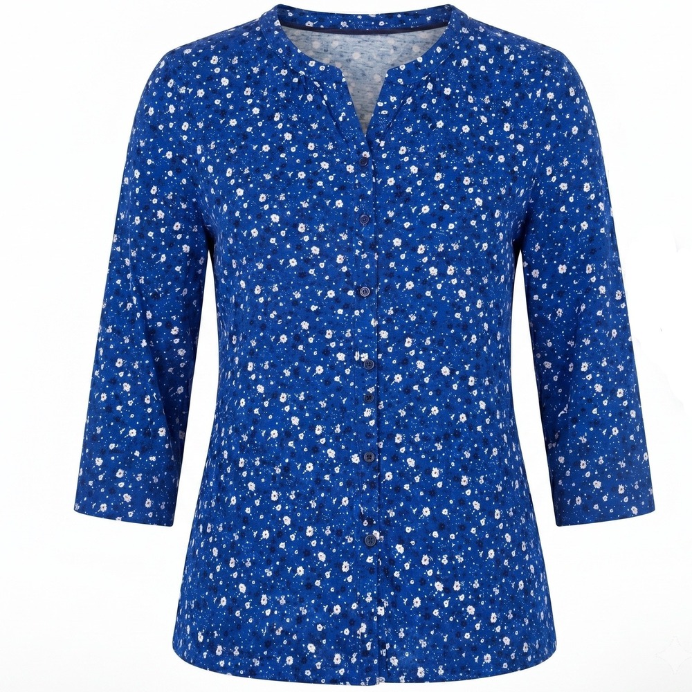 Boden Cotton Cardigan Top 14 US Blue Floral Star Celestial Knit Button Up‎ 3/4